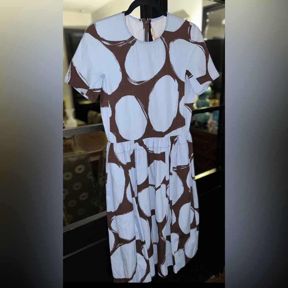 MARNI cotton retro style day dress Sky Blue & Chocolate Brown Small IT 42